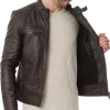 Men's Casual Wear Buckle Collar Brown Leather Jacket Men's Casual Wear Buckle Collar Brown Leather Jacket