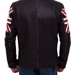 Men's British Flag Cafe Racer Brown Leather Jacket
