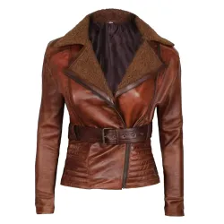 Cassandra Shearling Leather Brown Jacket