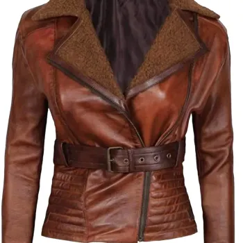 Cassandra Shearling Leather Brown Jacket