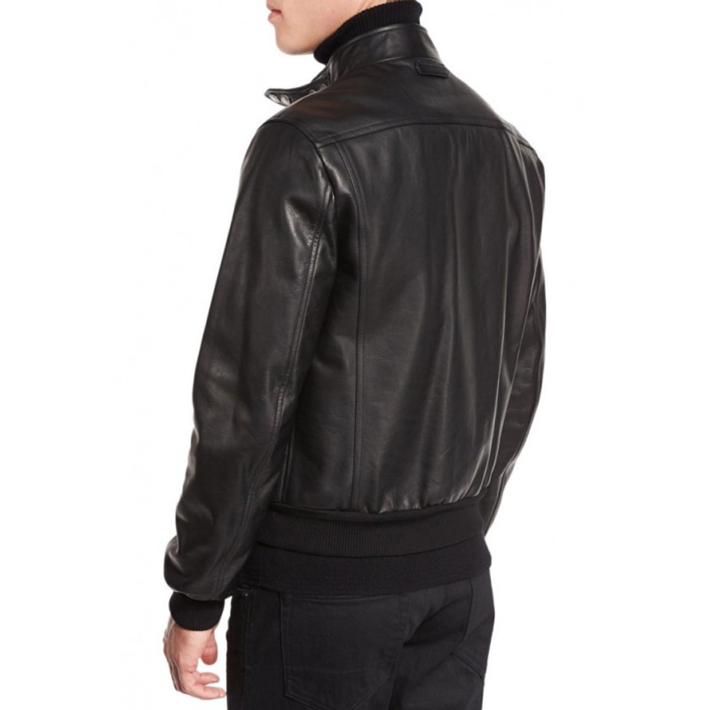 Men's Casual Snap Tab Collar Black Bomber Jacket Men's Casual Snap Tab Collar Black Bomber Jacket