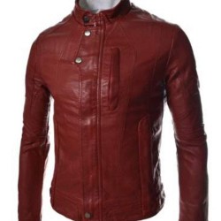 Men's Casual Slim Fit Faux Leather Red Jacket