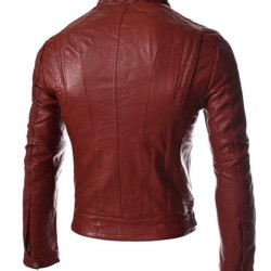Men's Casual Slim Fit Faux Leather Red Jacket