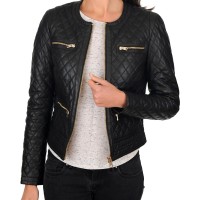 womens black quilted leather jacket