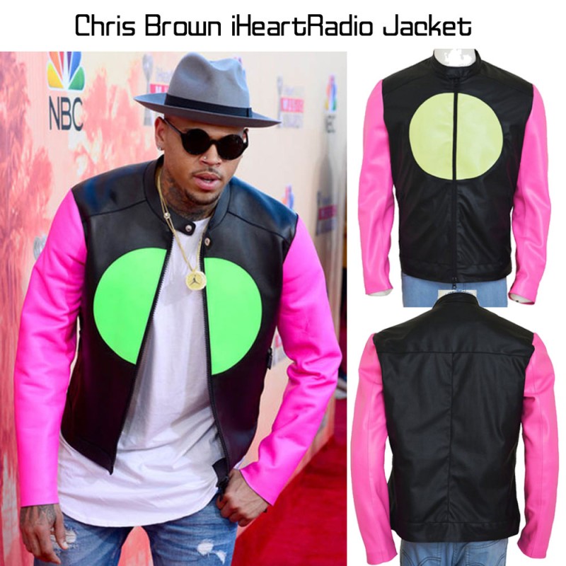 Chris Brown Leather Jacket with Pink Sleeves Chris Brown Leather Jacket with Pink Sleeves