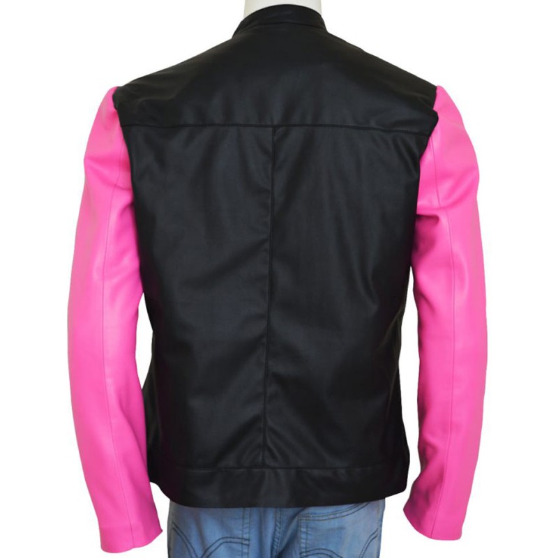 Chris Brown Leather Jacket with Pink Sleeves Chris Brown Leather Jacket with Pink Sleeves