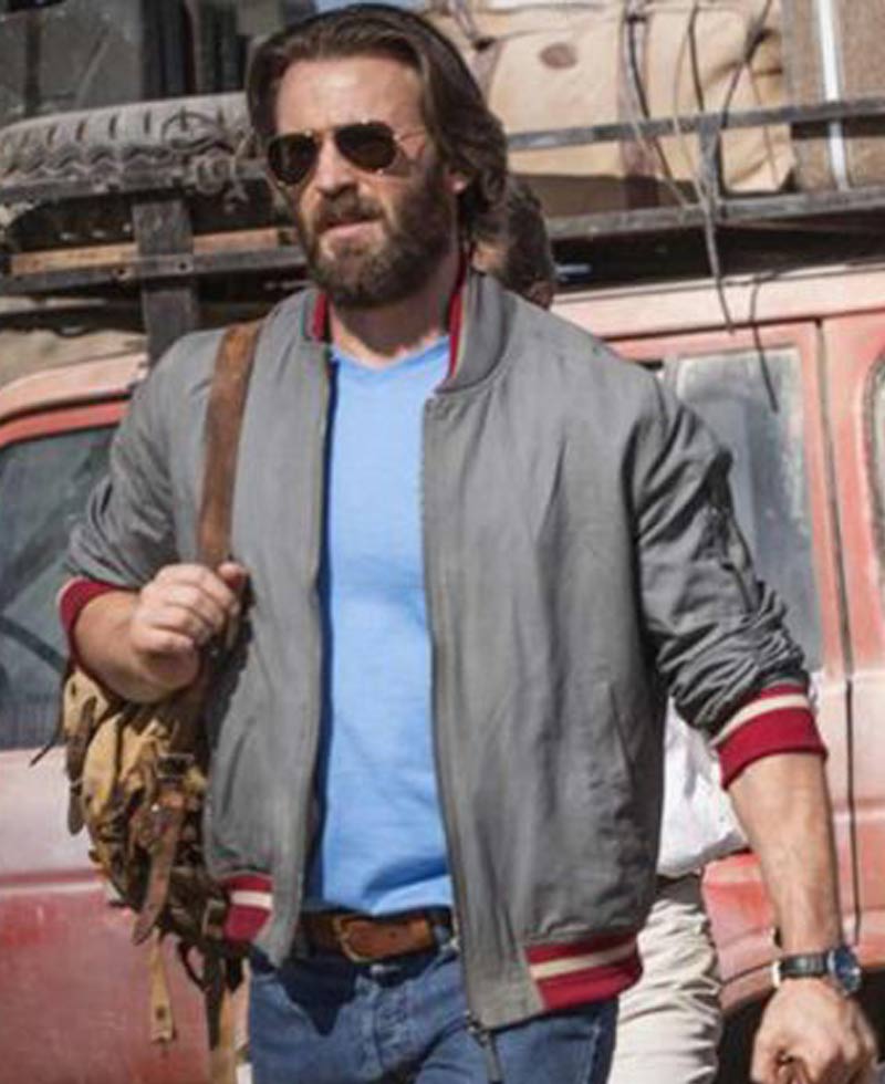 Chris Evans Red Sea Diving Resort Bomber Grey Ari Levinson Jacket