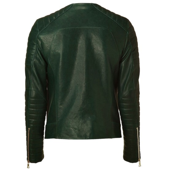 Kid Cudi Collarless Green Leather Jacket