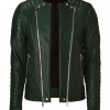 Kid Cudi Collarless Green Leather Jacket Kid Cudi Collarless Green Leather Jacket