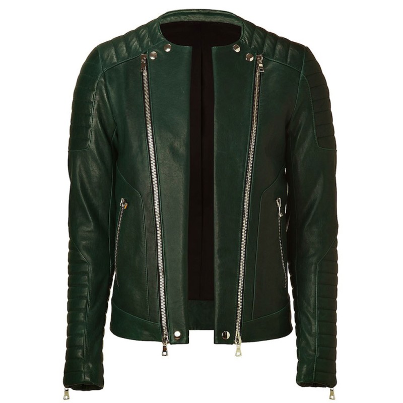 Kid Cudi Collarless Green Leather Jacket Kid Cudi Collarless Green Leather Jacket
