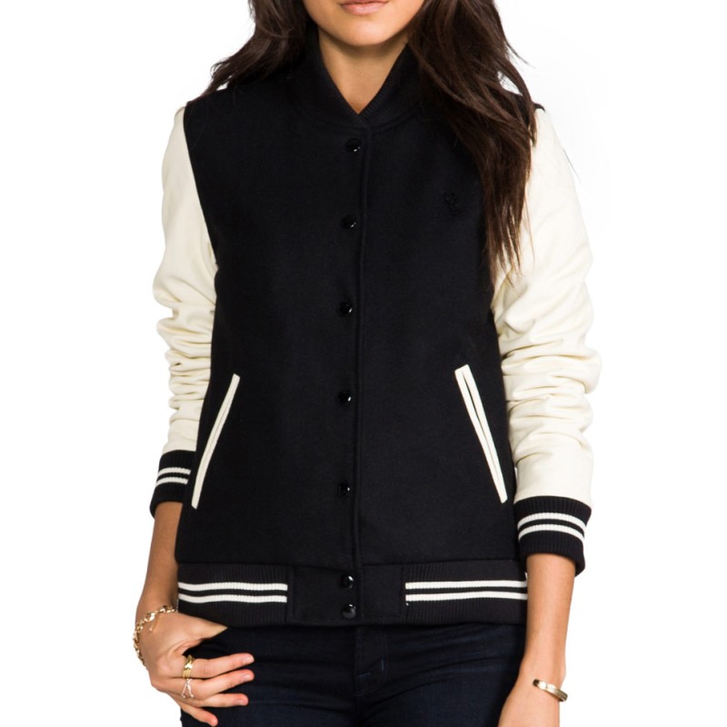 Women's Black and Cream Varsity Jacket Women's Black and Cream Varsity Jacket