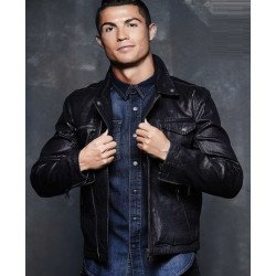 Footballer Ronaldo Black Leather Jacket