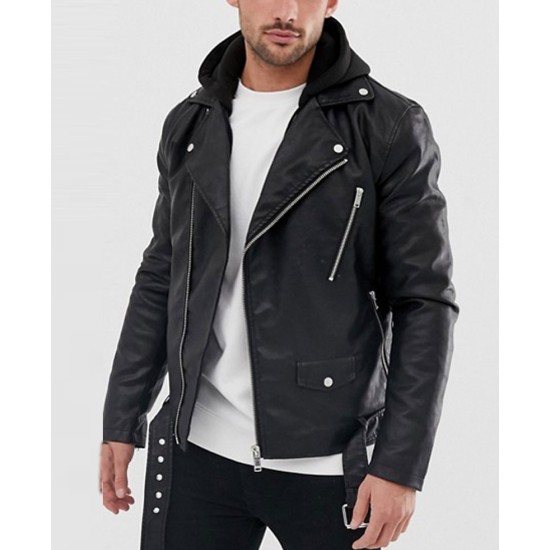 Heavy Daniel Zovatto Biker Leather Jacket with Hood