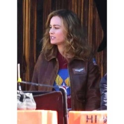 Brie Larson Pilot Brown Leather Jacket