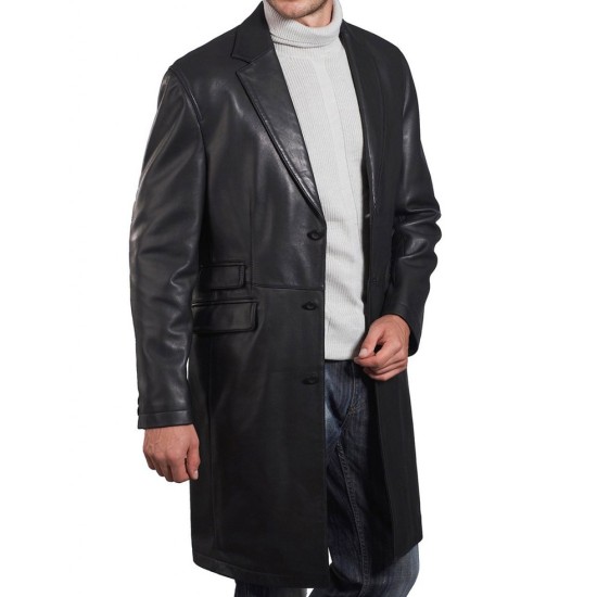 David Boreanaz Angel Black Leather Long Jacket