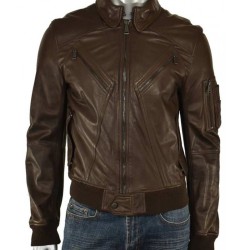 Men's Casual Designer Bomber Brown Leather Jacket
