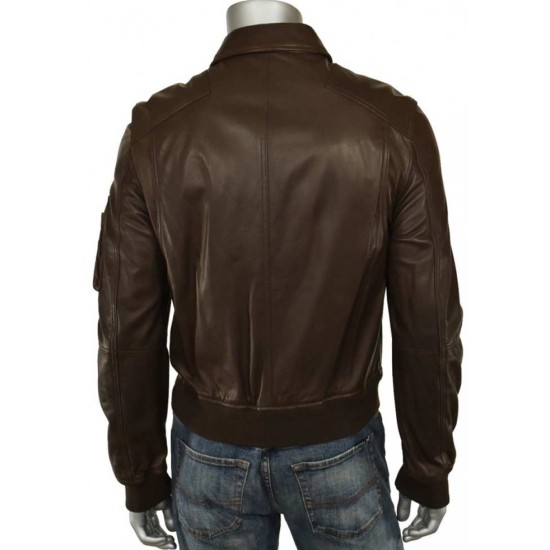 Men's Casual Designer Bomber Brown Leather Jacket
