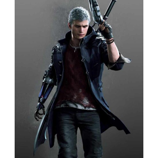 Devil May Cry 5 Blue Nero Coat with Hood - USA Leather Factory