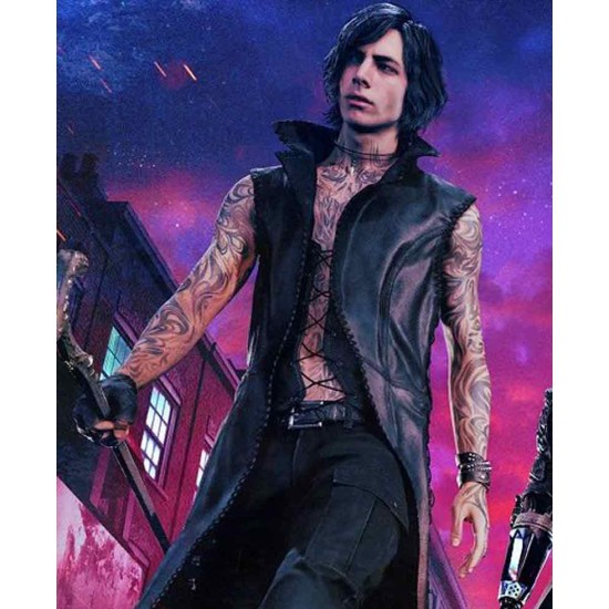 Devil May Cry 5 V Black Leather Coat