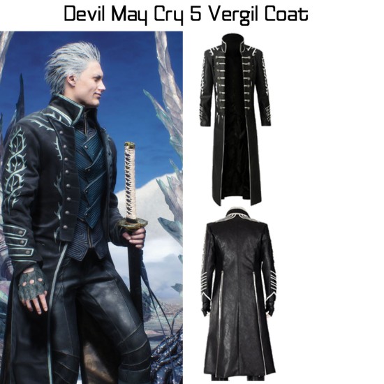 Vergil Devil May Cry 5 Black Leather Trench Coat