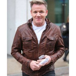Gordon Ramsay Distressed Brown Leather Jacket