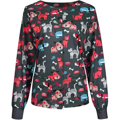 Dogs And Cats Bones Halloween Scrub Jacket Dogs And Cats Bones Halloween Scrub Jacket