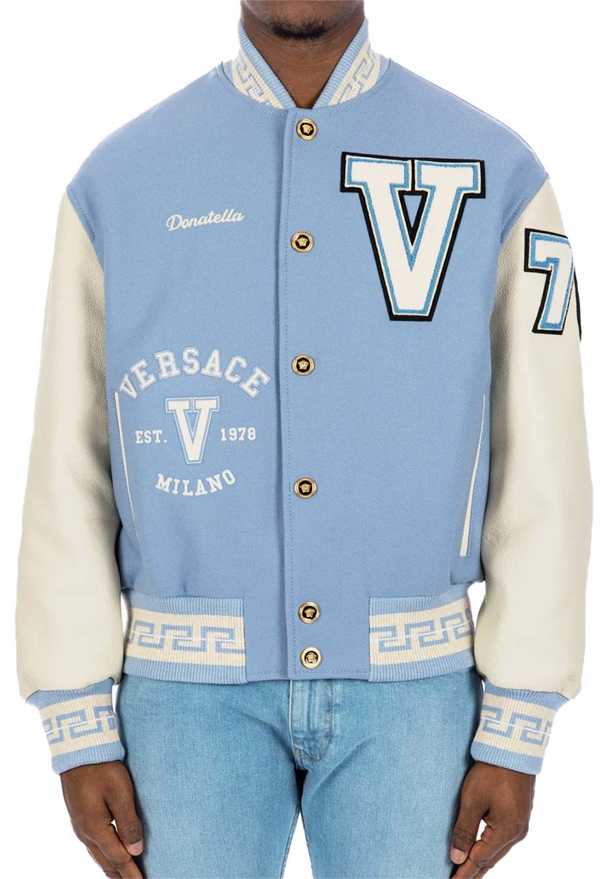 Films Jackets Donatella Versace Blue Varsity Jacket