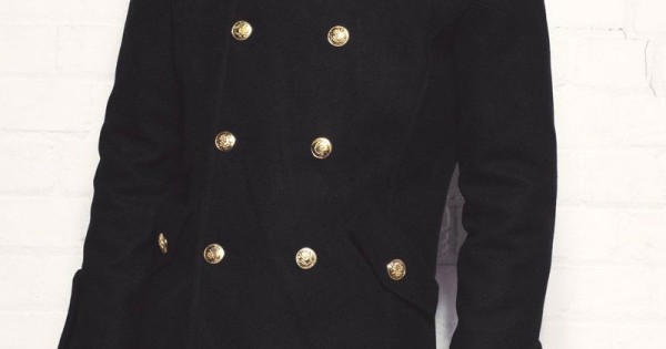 Double Breasted Black Coat with Gold Buttons Men Films Jackets