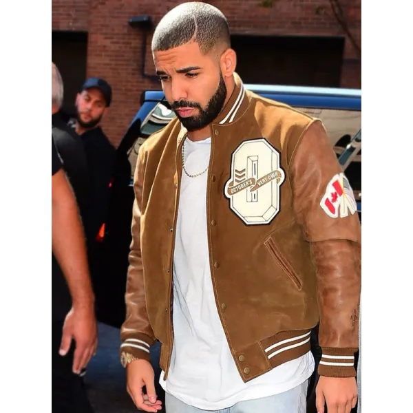 Drake Suede Leather Brown Varsity Jacket Drake Suede Leather Brown Varsity Jacket