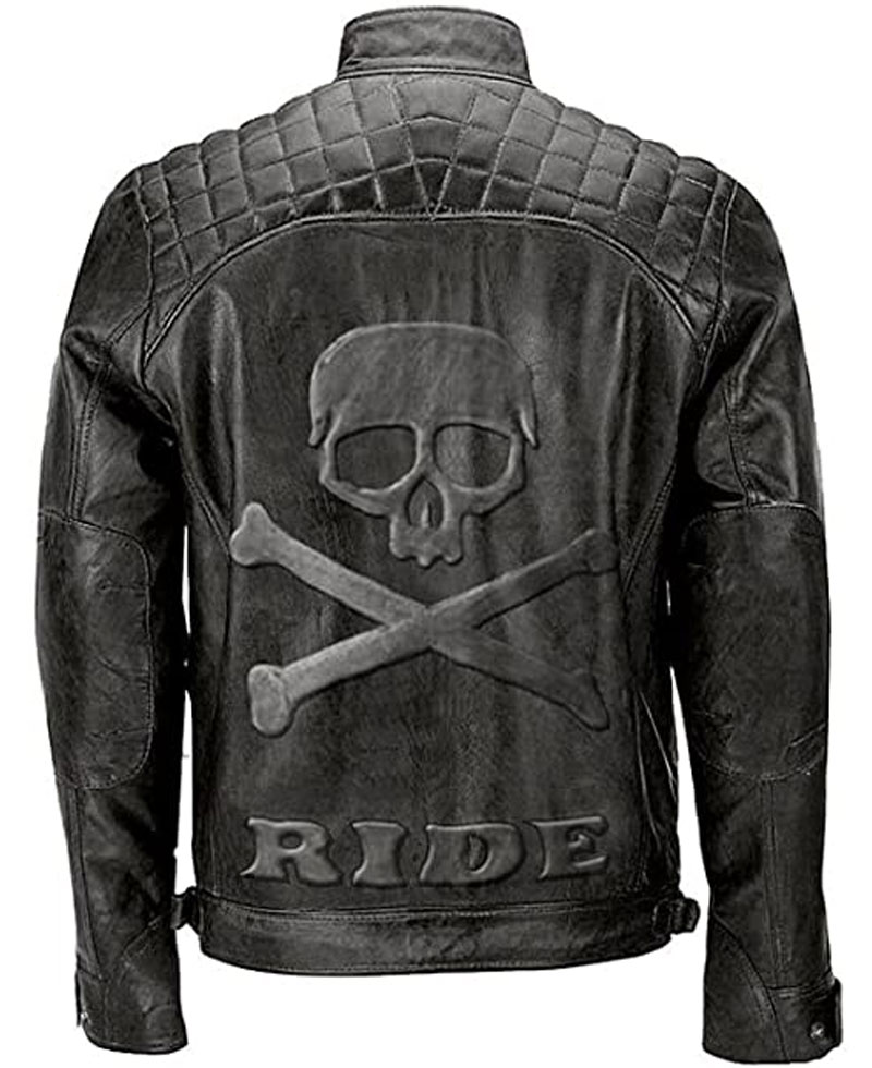 Men's Skull Quilted Embossed Leather Jacket