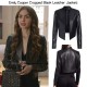 Emily in Paris Lily Collins Cropped Black Leather Jacket