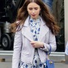 Lily Collins Emily in Paris White Leather Jacket Lily Collins Emily in Paris White Leather Jacket