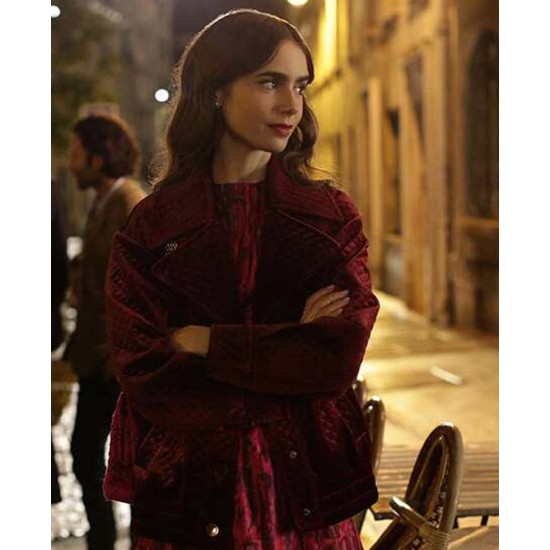 Lily Collins Emily in Paris Maroon Jacket