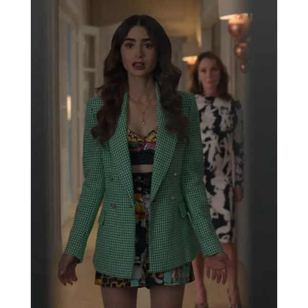 Emily In Paris S2 Emily Cooper Green Check Coat