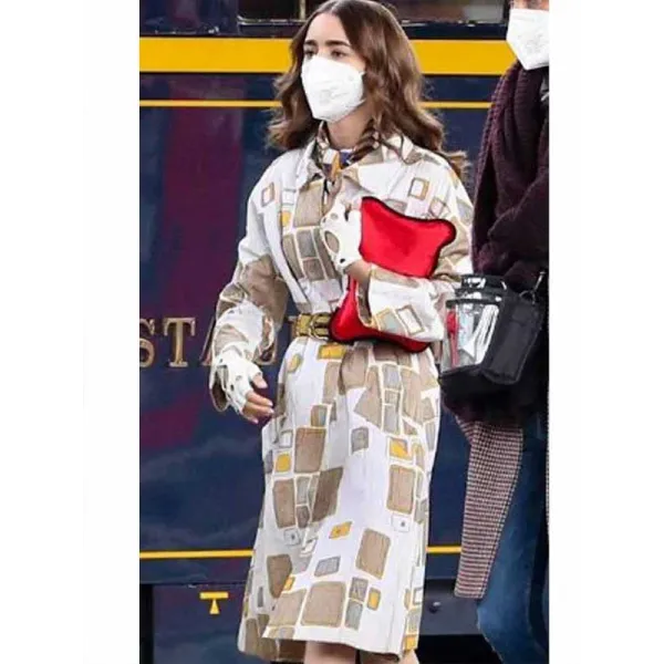 Emily In Paris S2 Lily Collins Crinkle Coat Emily In Paris S2 Lily Collins Crinkle Coat