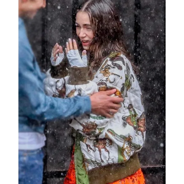 Emily In Paris S2 Lily Collins Satin Jacket Emily In Paris S2 Lily Collins Satin Jacket