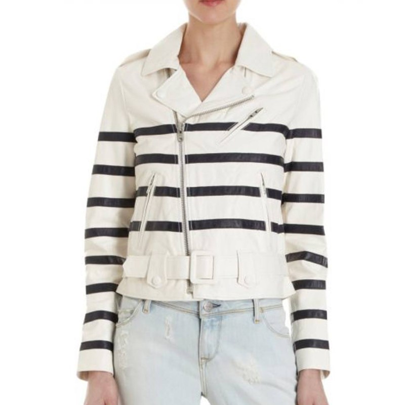 Global Citizen Katie Holmes Striped Leather Jacket