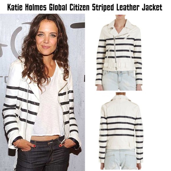Global Citizen Katie Holmes Striped Leather Jacket