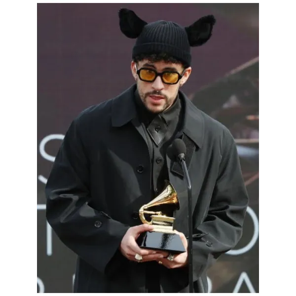 Grammy Awards Bad Bunny Black Trench Coat Grammy Awards Bad Bunny Black Trench Coat