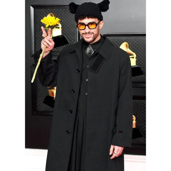 Grammy Awards Bad Bunny Black Trench Coat Grammy Awards Bad Bunny Black Trench Coat