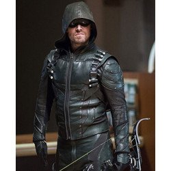 Stephen Amell Green Arrow Seasons 5 Leather Jacket