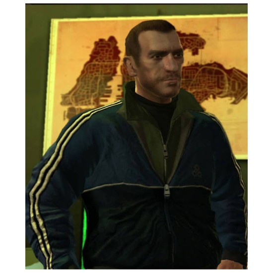 GTA IV Niko Bellic Blue Satin Bomber Jacket