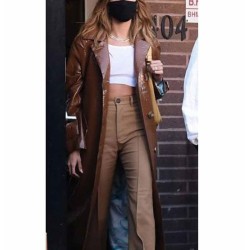 Hailey Bieber Street Wear Brown Leather Coat