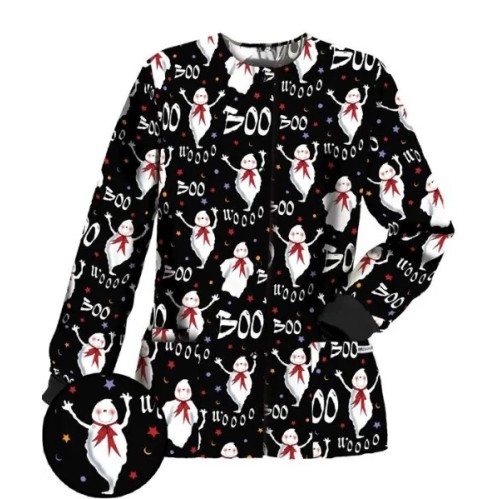 Halloween Scrub Black Boo Woo Jacket