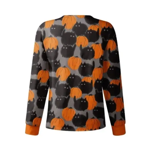 Halloween Scrub Black Cats And Pumpkin Jacket Halloween Scrub Black Cats And Pumpkin Jacket