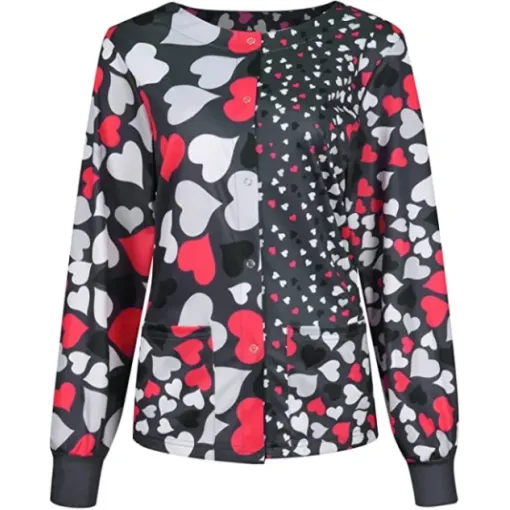 Heart Print Halloween Scrub Jacket