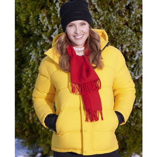 Hearts of Winter Jill Wagner Yellow Puffer Jacket