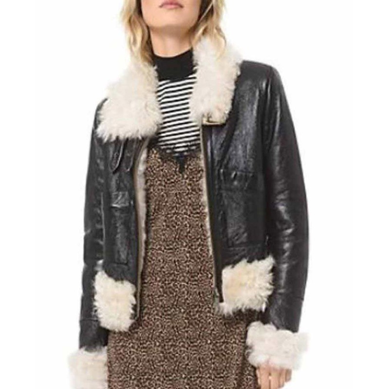 Kim Da-Mi Itaewon Class Shearling Leather Jacket with Fur Collar Kim Da-Mi Itaewon Class Shearling Leather Jacket with Fur Collar