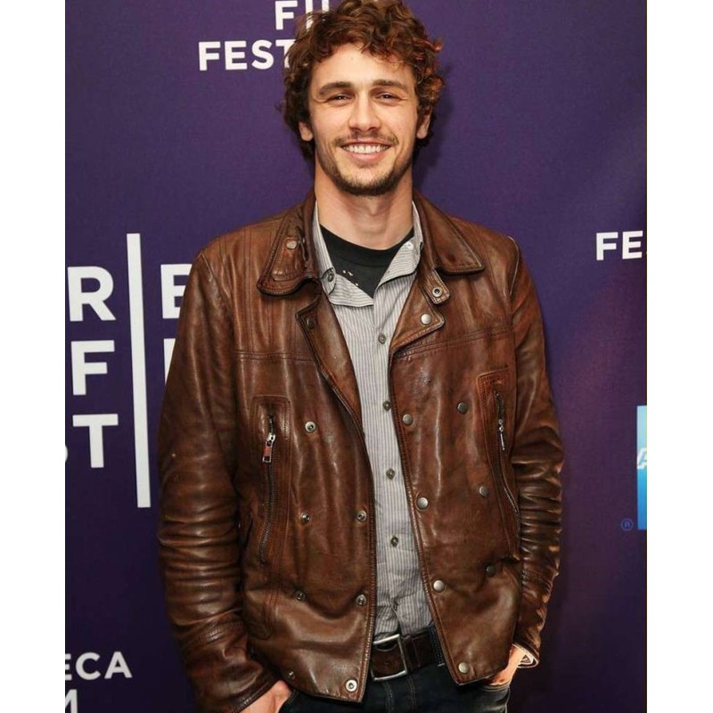 James Franco Motorcycle Distressed Brown Leather Jacket James Franco Motorcycle Distressed Brown Leather Jacket