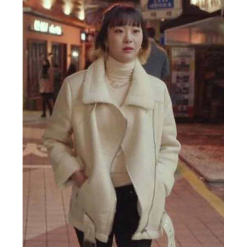 Itaewon Class Kim Da Mi Shearling White Leather Jacket Itaewon Class Kim Da Mi Shearling White Leather Jacket